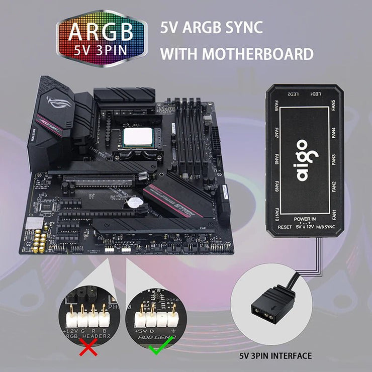 Aigo AR12 120mm pc computer Case Fan RGB Heatsink aura sync sata port 12cm Cooler argb Silent controller fan cooling ventilador - NR SMARTHUB