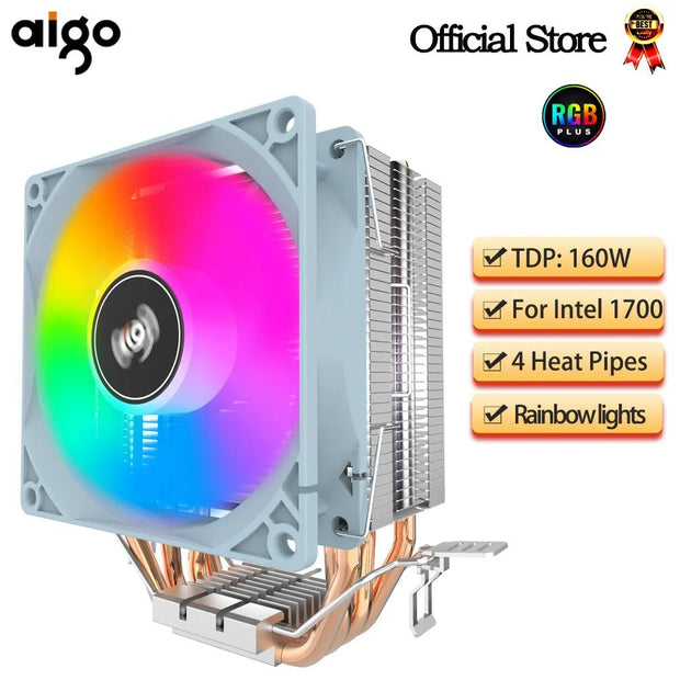 Aigo CPU Cooler 2 4 Heat Pipes PC Radiator Cooling 3PIN PWM Silent Rgb Fan For Intel 1700 1150 1155 1156 1366 AM2/AM3/AM4 AMD - NR SMARTHUB