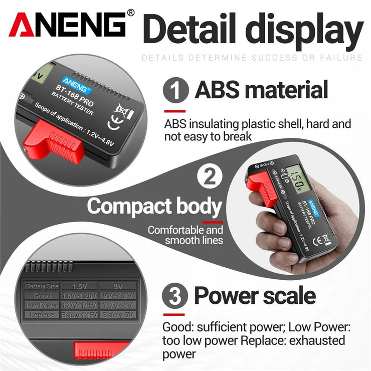 ANENG BT - 168 PRO Digital Lithium Battery Capacity Tester Checkered load analyzer Display Check AAA AA Button Cell Universal test - NR SMARTHUB