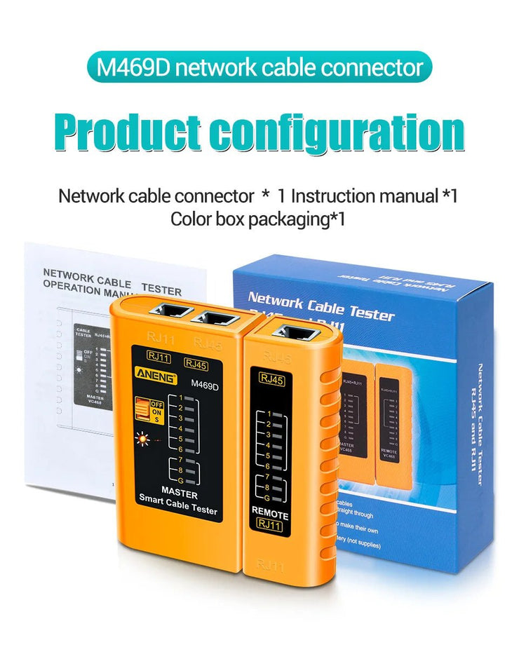 ANENG M469D Cable lan tester Network Cable Tester RJ45 RJ11 RJ12 CAT5 UTP LAN Cable Tester Networking Tool Network Repair - NR SMARTHUB