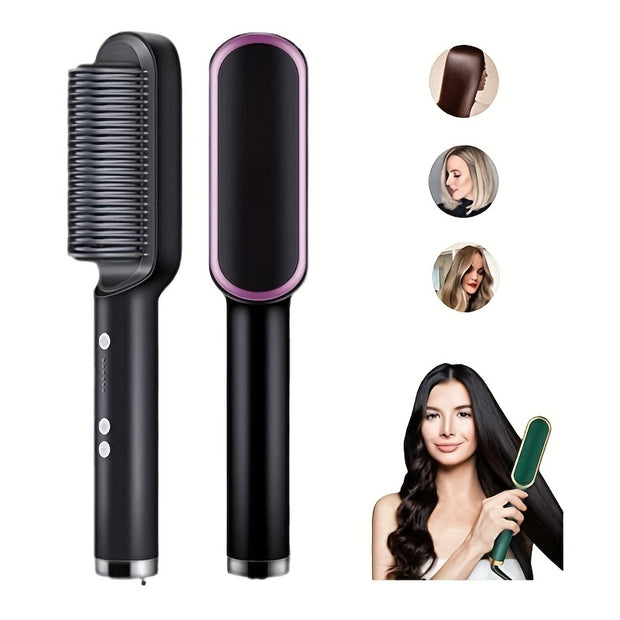 2-in-1 Electric Hair Straightener Brush Hot Comb Adjustment Heat Styling Curler Anti-Scald Comb, 2-in-1 Styling Tool For Long-Lasting Curls And Straight Hair